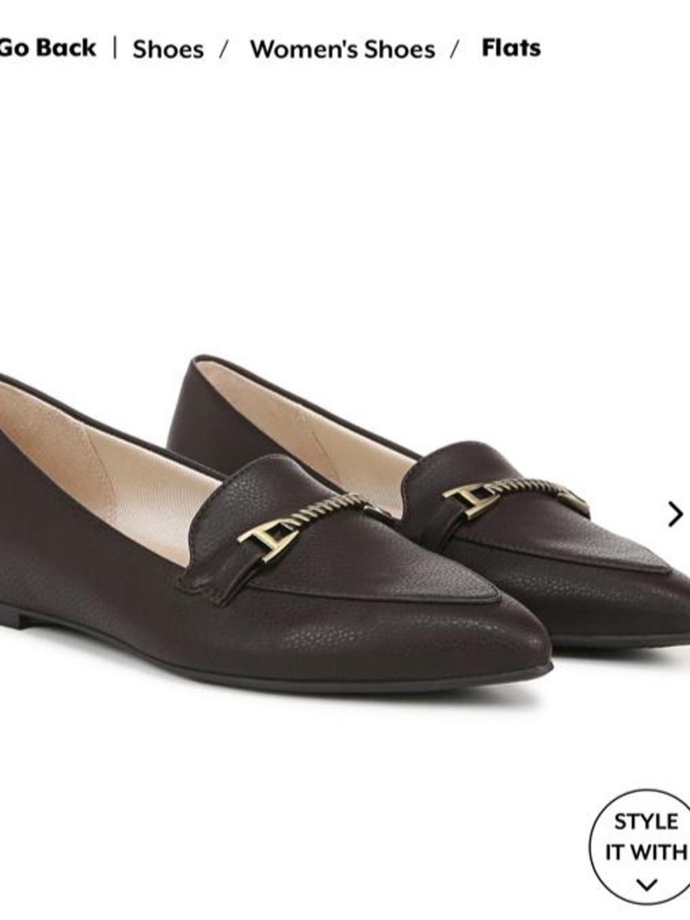 NWT Life Stride Wide Pointed Toe Chain Loafer -Brown 8W & 9.5W